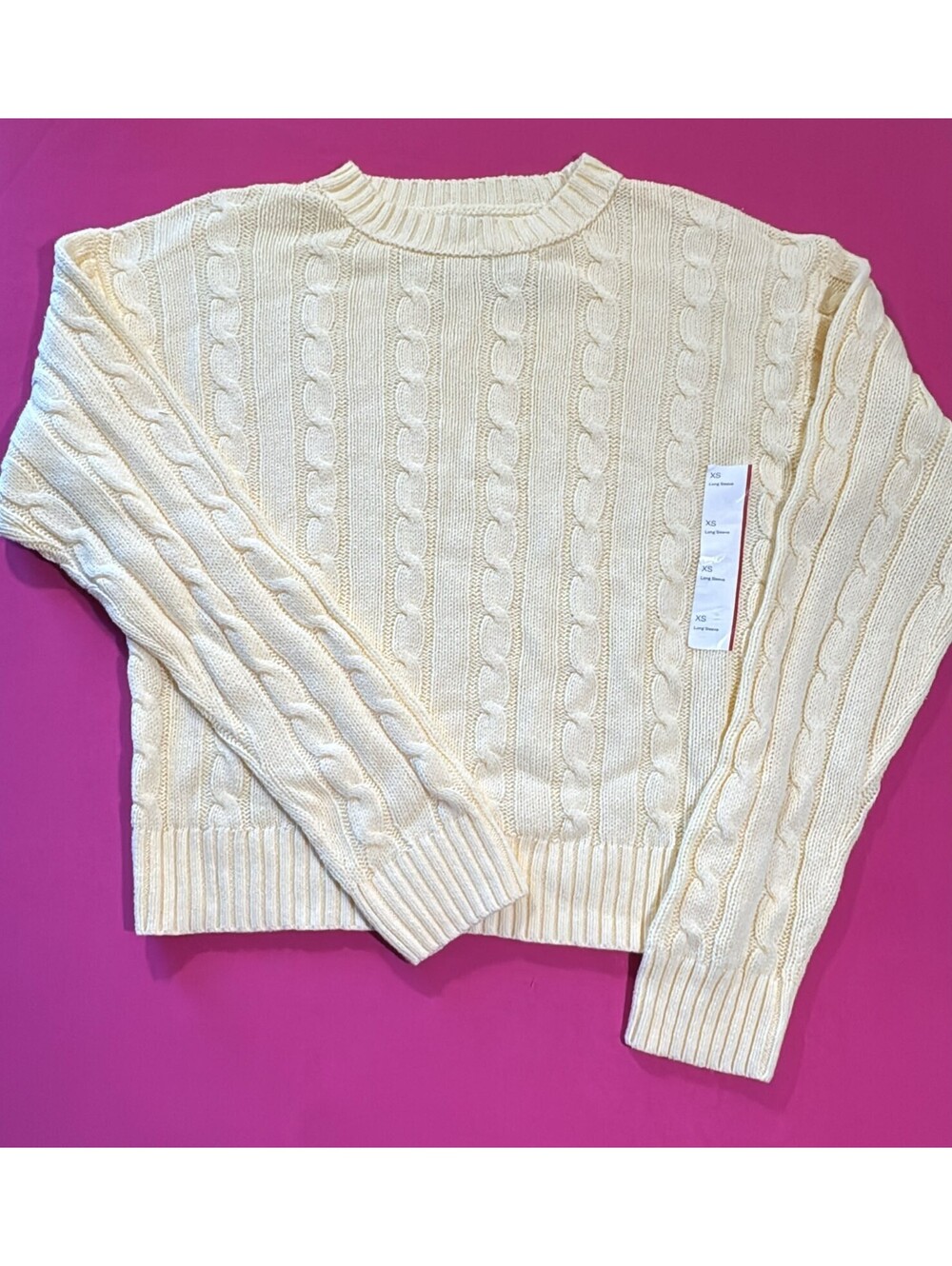 Wild Fable Cable‑Knit Sweater Yellow Ivory Size XS – Chunky Crew Neck Knit